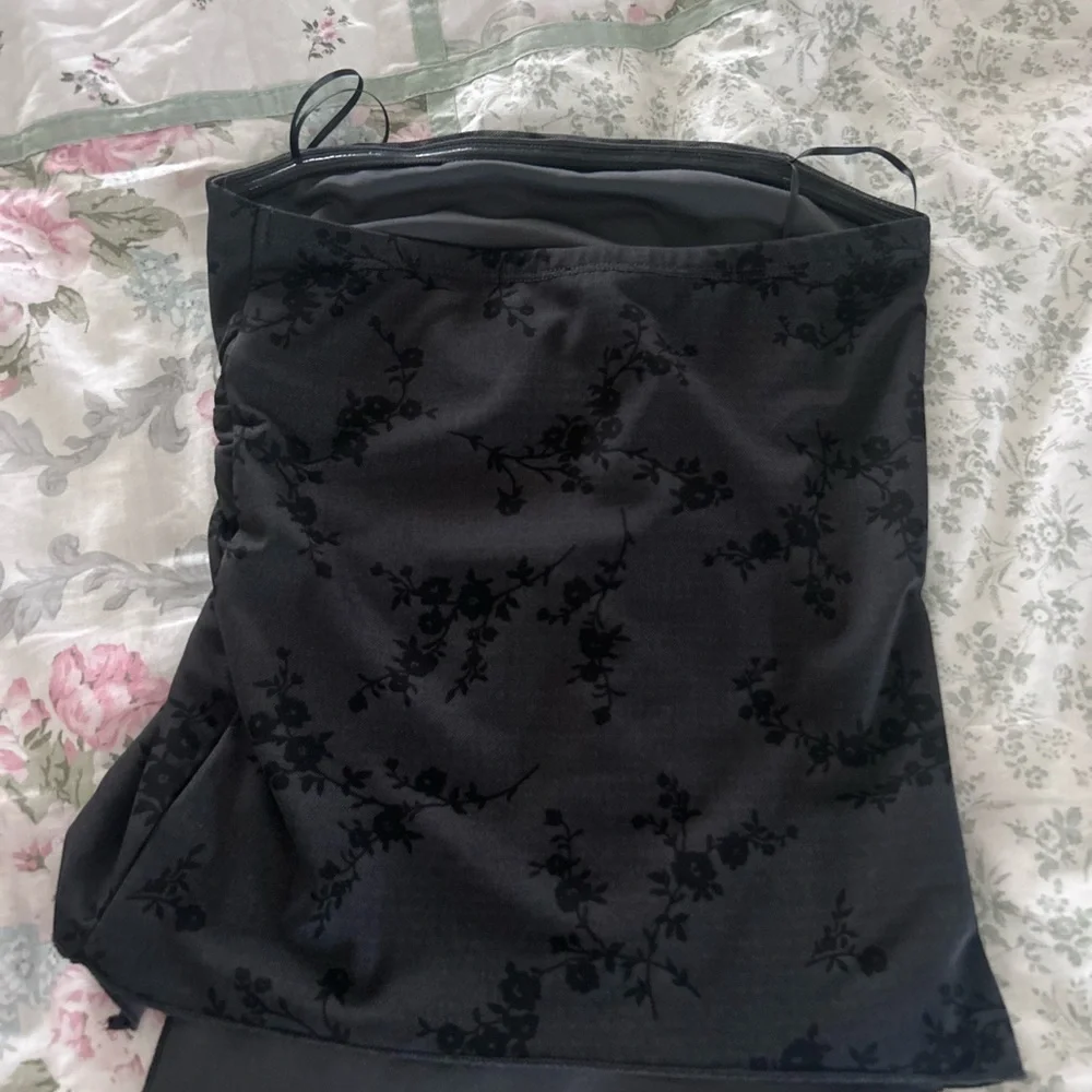 Strapless Black Floral-Print Top - Picture 2 of 2